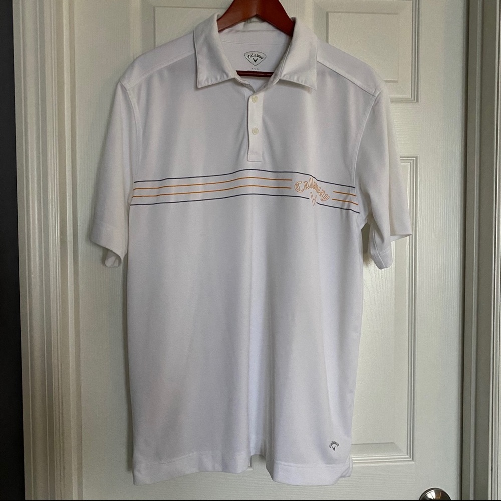 Callaway Mens White/Orange/Gray Golf Polo, Size L